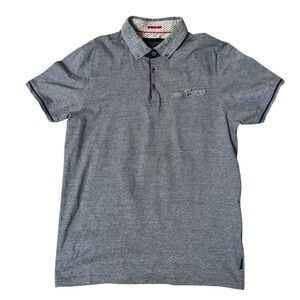 Ted Baker Men's Button Front Collar Short Sleeve Polo Shirt Blue 100%Cotton Sz 4